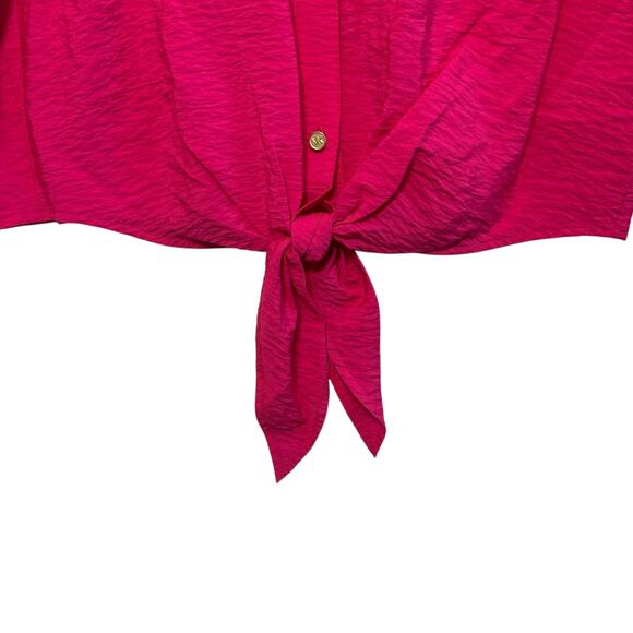 MICHAEL Michael Kors Cropped Tie Waist Shirt NWT Women's Sz M Electric Pink Bold - Picture 5 of 6